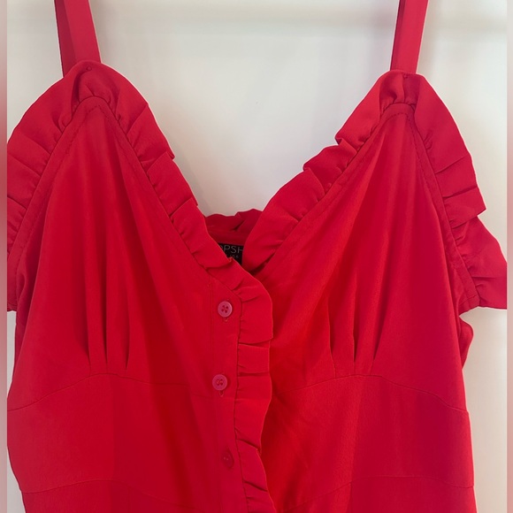 Topshop Strapless Red Dress with Ruffle Detail - Picture 2 of 7